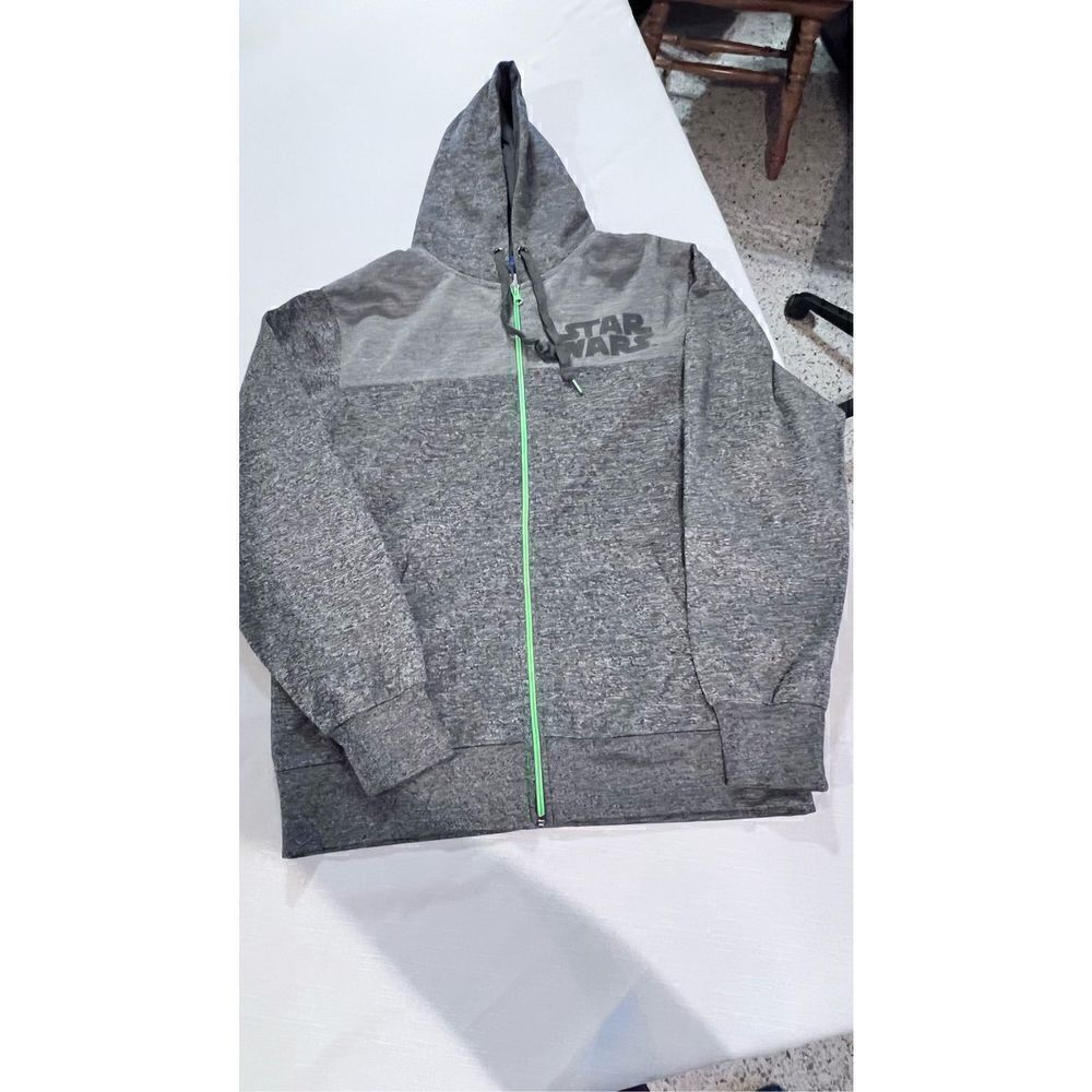 Star Wars Mens Full Zip Fleece Drawstring Hoodie Jacket Heather Gray Size Medium